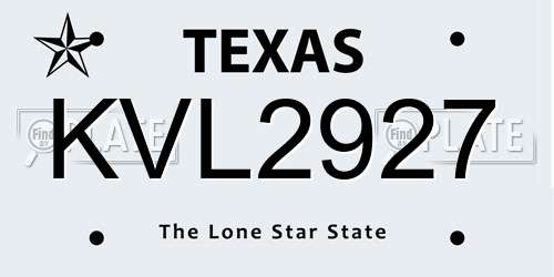 KVL2927 Texas License Plate