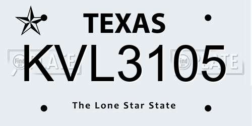 KVL3105 Texas License Plate