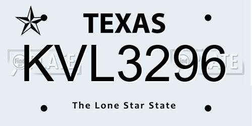 KVL3296 Texas License Plate