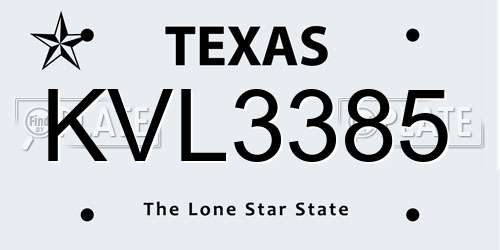 KVL3385 Texas License Plate