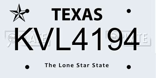 KVL4194 Texas License Plate