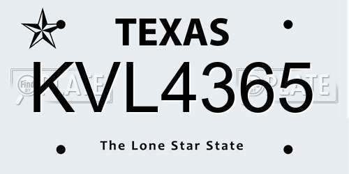 KVL4365 Texas License Plate