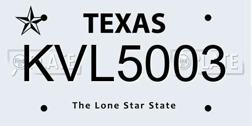 KVL5003 Texas License Plate