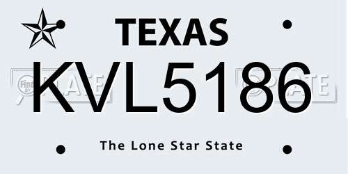 KVL5186 Texas License Plate