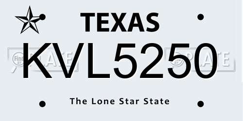 KVL5250 Texas License Plate
