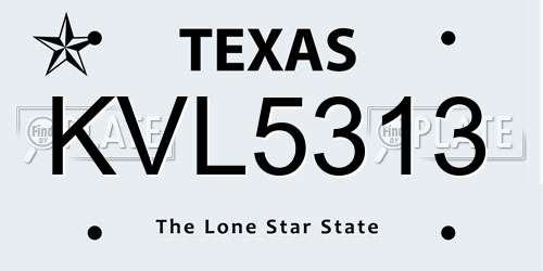 KVL5313 Texas License Plate