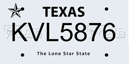 KVL5876 Texas License Plate