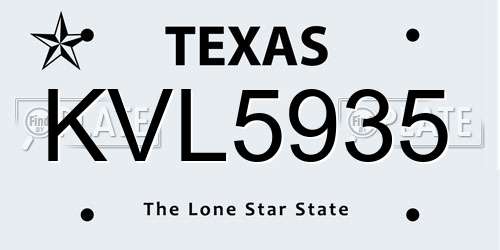 KVL5935 Texas License Plate