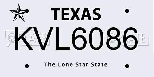 KVL6086 Texas License Plate