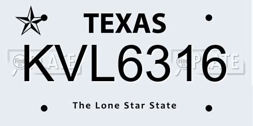 KVL6316 Texas License Plate