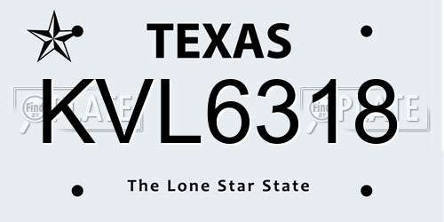 KVL6318 Texas License Plate