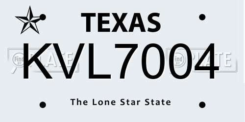 KVL7004 Texas License Plate