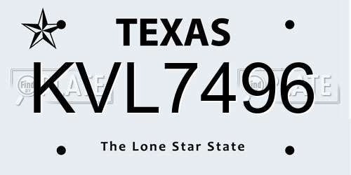 KVL7496 Texas License Plate