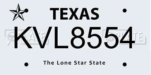 KVL8554 Texas License Plate