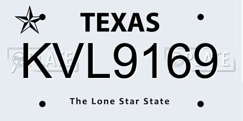 KVL9169 Texas License Plate