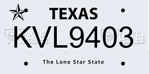 KVL9403 Texas License Plate