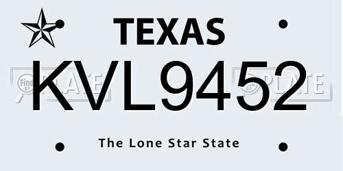 KVL9452 Texas License Plate
