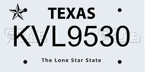 KVL9530 Texas License Plate