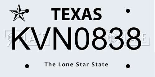 KVN0838 Texas License Plate