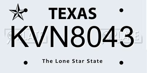 KVN8043 Texas License Plate