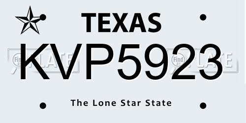 KVP5923 Texas License Plate