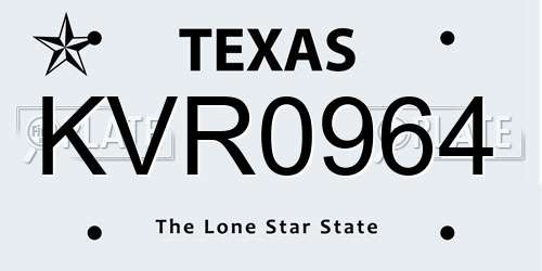 KVR0964 Texas License Plate