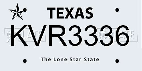 KVR3336 Texas License Plate