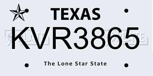 KVR3865 Texas License Plate
