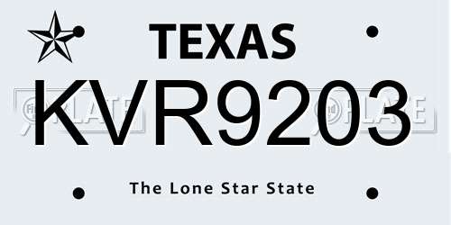 KVR9203 Texas License Plate