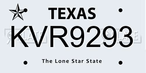 KVR9293 Texas License Plate