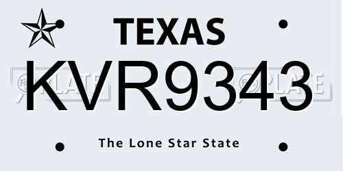 KVR9343 Texas License Plate