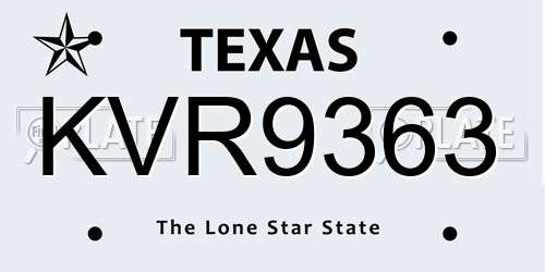 KVR9363 Texas License Plate