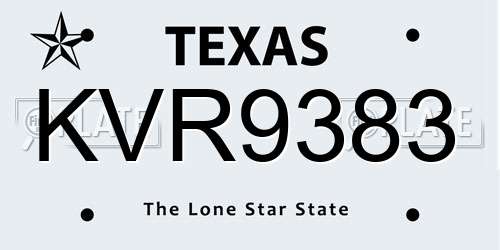 KVR9383 Texas License Plate