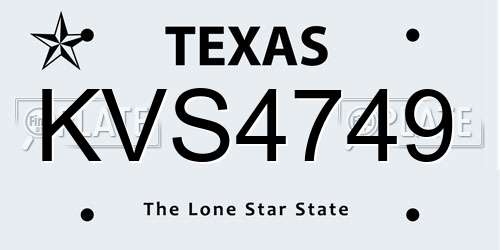KVS4749 Texas License Plate
