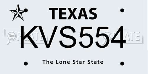 KVS554 Texas License Plate