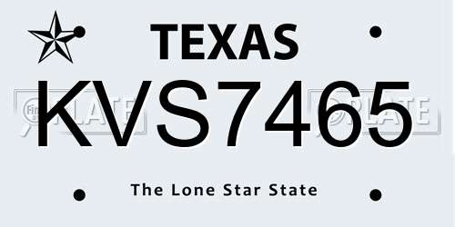 KVS7465 Texas License Plate