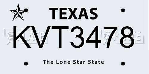KVT3478 Texas License Plate