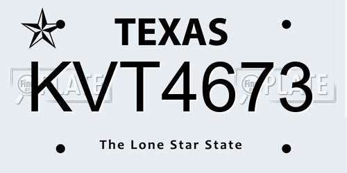 KVT4673 Texas License Plate