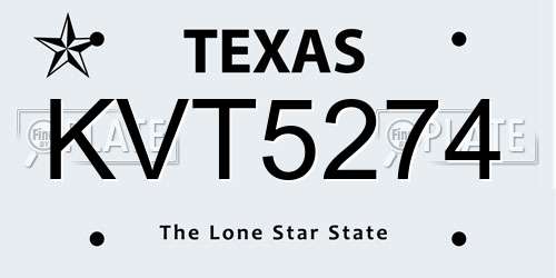 KVT5274 Texas License Plate