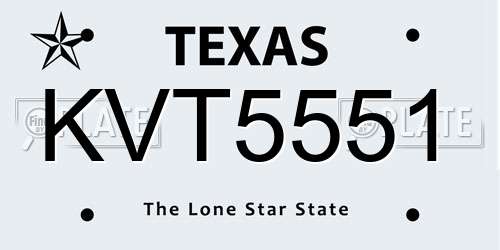 KVT5551 Texas License Plate