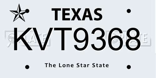 KVT9368 Texas License Plate