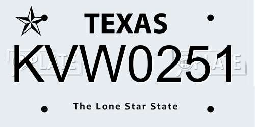 KVW0251 Texas License Plate
