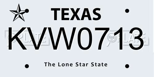 KVW0713 Texas License Plate