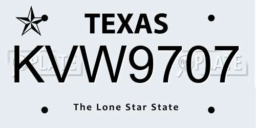KVW9707 Texas License Plate