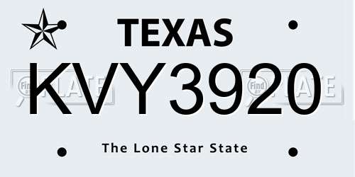KVY3920 Texas License Plate