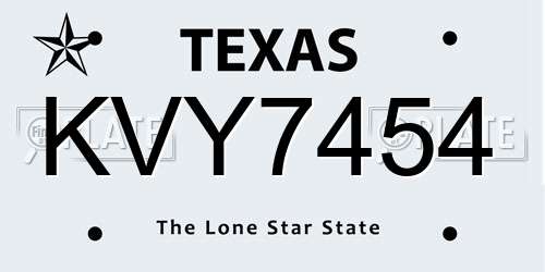 KVY7454 Texas License Plate