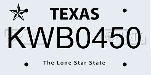 KWB0450 Texas License Plate