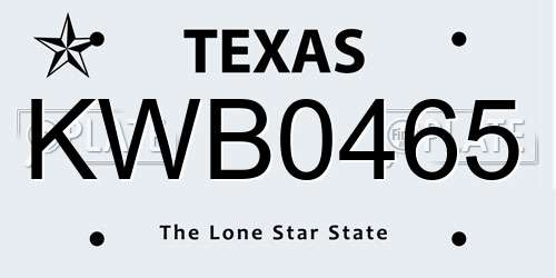 KWB0465 Texas License Plate