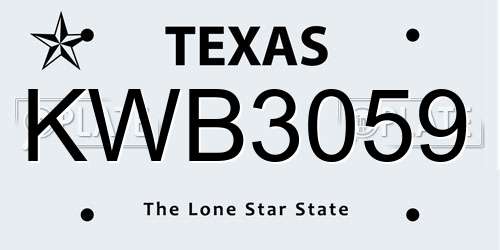 KWB3059 Texas License Plate