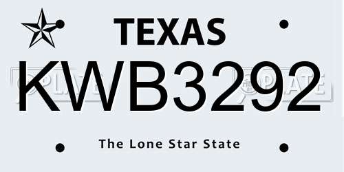 KWB3292 Texas License Plate